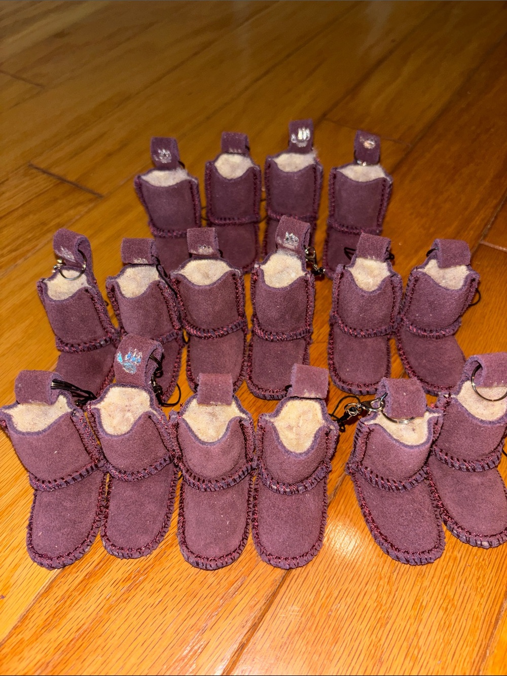 Bearpaw Burgundy Suede Boot Keychain - Set of 16